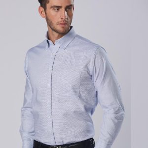 Shiny - M7922 - M7922 Men's Dot Contrast Long Sleeve Shirt