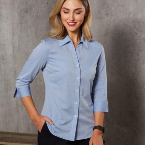 Shiny - M8013 - M8013 Women's Fine Chambray 3/4 Sleeve Shirt