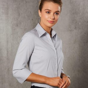 Shiny - M8200Q - M8200Q Women's Ticking Stripe 3/4 Sleeve Shirt