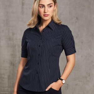 Shiny - M8224 - M8224 Women's Pin Stripe Short Sleeve Shirt