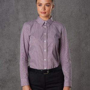 Shiny - M8340L - M8340L Ladies’ Two Tone Mini Gingham Long Sleeve Shirt