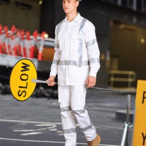 Shiny - WT09HV - WT09HV Mens White Safety Shirt with X Back Biomotion Tape Configuration