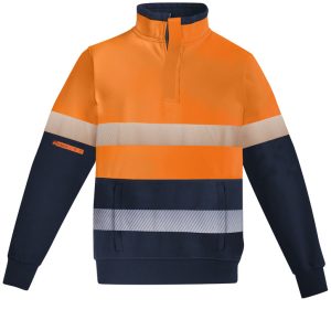 Syzmik - ZT150 - Mens Orange Flame Hi Vis 1/4 Zip Brushed Fleece Pullover - Hoop Taped