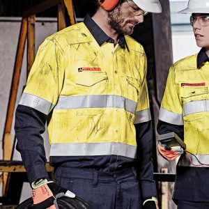 Syzmik - ZW140 - Mens Orange Flame Hi Vis Open Front Spliced Shirt - Hoop Taped