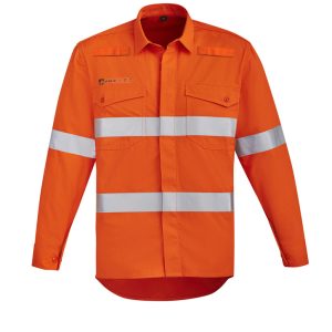 Syzmik - ZW145 - Mens Orange Flame Hi Vis Open Front Shirt - Hoop Taped