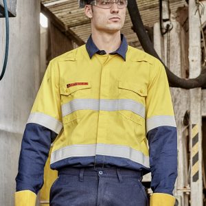 Syzmik - ZW180 - Mens Orange Flame Lightweight Ripstop Spliced Shirt - Hoop Taped